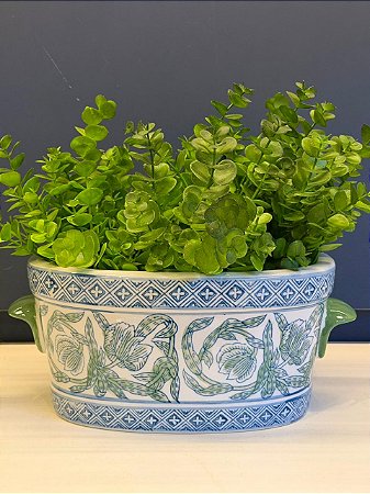 Cachepot em Cerâmica - Verde, Azul e Branco