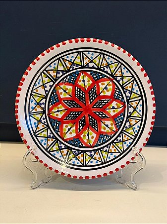 Prato de Parede PP - Tunísia - Decorativo - Cerâmica - Pintado à mão - Vermelho e Colorido
