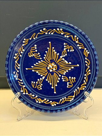 Prato de Parede PP - Tunísia - Decorativo - Cerâmica - Pintado à mão - Azul Escuro e Amarelo