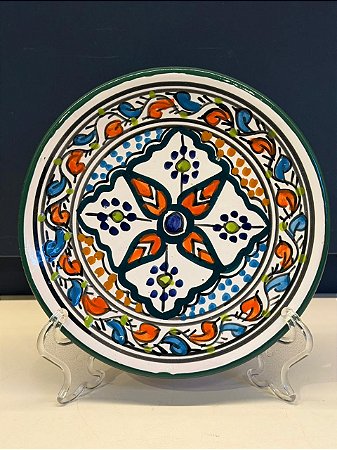 Prato de Parede PP - Tunísia - Decorativo - Cerâmica - Pintado à mão - Verde e Colorido