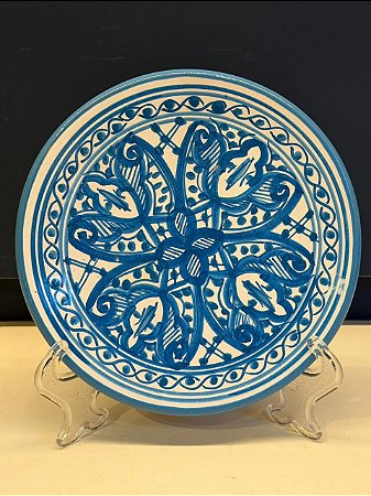 Prato de Parede PP - Tunísia - Decorativo - Cerâmica - Pintado à mão - Azul Claro