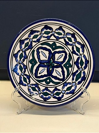 Prato de Parede PP - Tunísia - Decorativo - Cerâmica - Pintado à mão - Azul e Verde