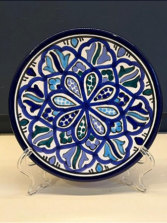 Prato de Parede PP - Tunísia - Decorativo - Cerâmica - Pintado à mão - Azul e Verde