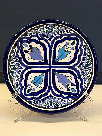 Prato de Parede PP - Tunísia - Decorativo - Cerâmica - Pintado à mão - Azul e Verde