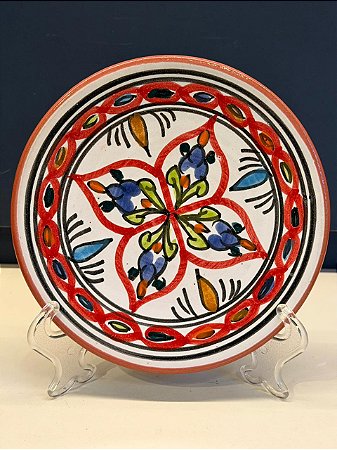 Prato de Parede PP - Tunísia - Decorativo - Cerâmica - Pintado à mão - Vermelho e Colorido