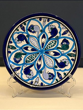 Prato de Parede PP - Tunísia - Decorativo - Cerâmica - Pintado à mão - Azul e Verde