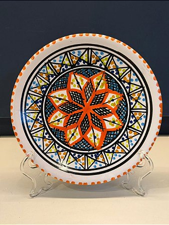 Prato de Parede PP - Tunísia - Decorativo - Cerâmica - Pintado à mão - Laranja e Colorido