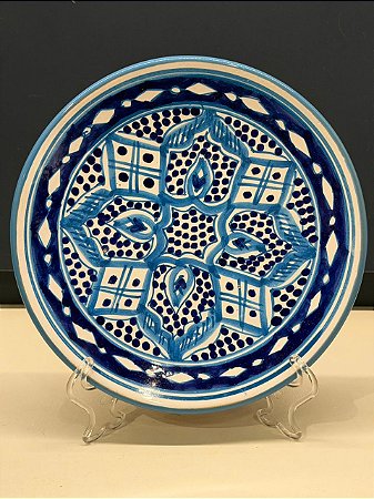 Prato de Parede Pequeno - Tunísia - Decorativo - Cerâmica - Pintado à mão - Azul