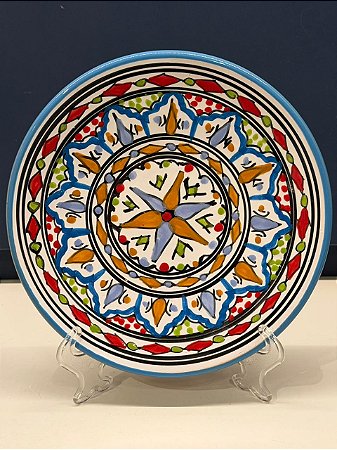 Prato de Parede Pequeno - Tunísia - Decorativo - Cerâmica - Pintado à mão - Colorido