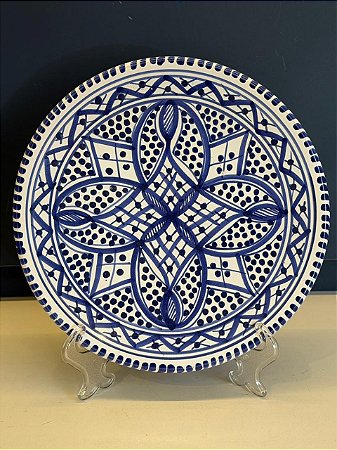Prato de Parede Pequeno - Tunísia - Decorativo - Cerâmica - Pintado à mão - Azul Escuro