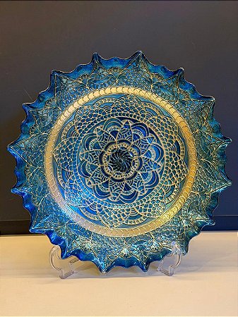 Centro de Mesa em Vitral - Azul e Prata - Grande