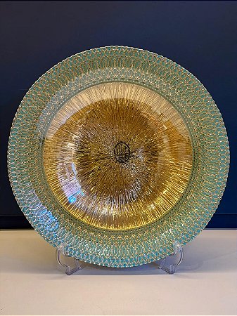 Centro de Mesa em Vitral - Turquesa e Dourado - Grande