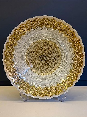 Centro de Mesa em Vitral - Off White e Dourado - Grande