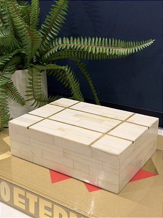 Caixa Decorativa - Osso - Bege e Dourado - 18X13