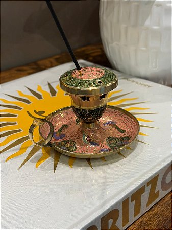 Incensário - Latão - Pintado a Mão - Rosa