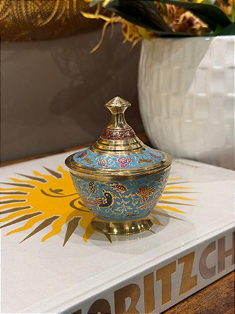 Pote - Latão - Azul Claro e Dourado