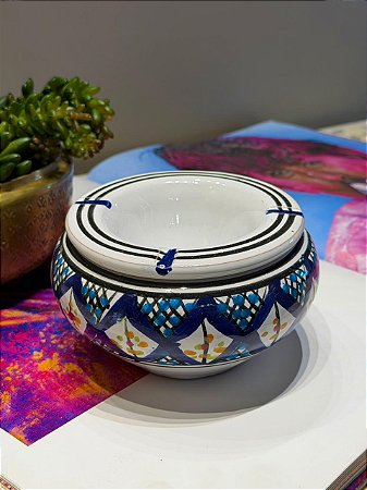 Cinzeiro Marroquino - Pintado á mão - Azul Escuro - 13CM