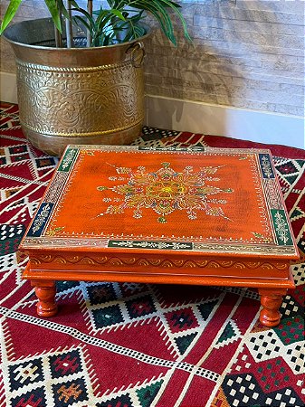Mesa Madeira - Pintado à Mão - Laranja e Colorido - 45CM
