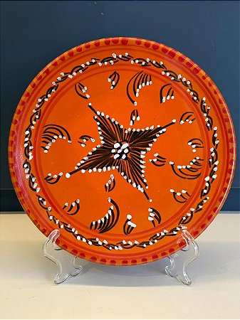 Prato de Parede Pequeno - Tunísia - Decorativo - Cerâmica - Pintado à mão - Laranja