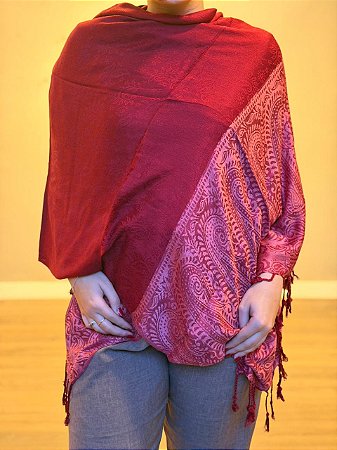 Pashmina de Viscose - Estampada - Vermelho e rosa