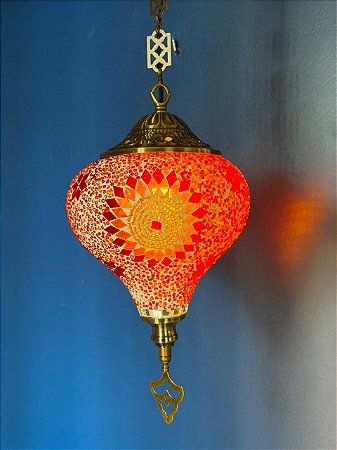 Luminária de Teto Turca Gota Vermelho e Laranja