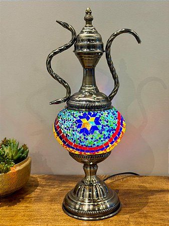Luminária Turca Ânfora Tamanho M - Azul e Colorido