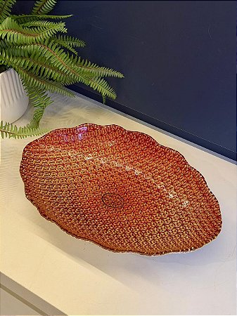 Fruteira - Centro de Mesa em Metal - Turca - Vitral - Vermelho e Prata