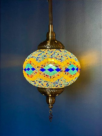 Luminária de Teto Turca Azul e Amarelo G