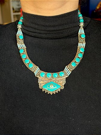 Colar - Metal Alpaca - Turquesa