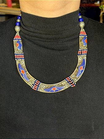 Colar - Metal Alpaca - Azul e Vermelho