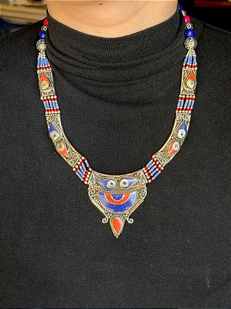 Colar - Metal Alpaca - Azul e Vermelho