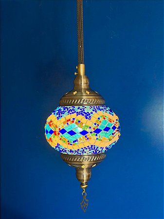 Luminária de teto turca M - Azul e Amarelo