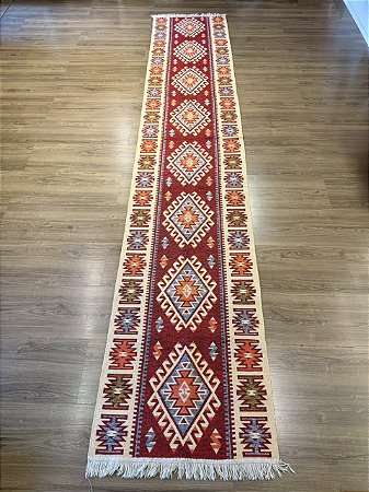 Tapete - Passadeira - Dupla Face - Turco Vermelho - 0,80 X 4,00MT