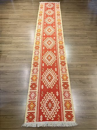 Tapete - Passadeira - Dupla Face - Turco Laranja - 0,80 X 4,00MT