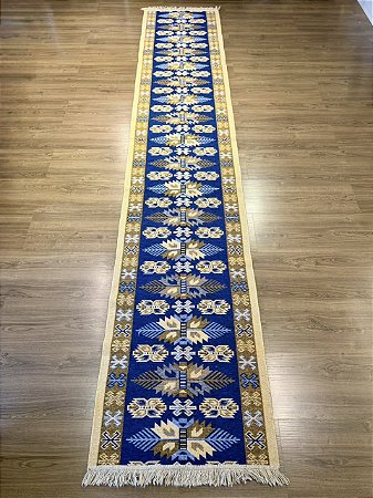 Tapete - Passadeira - Dupla Face - Turco Azul - 0,80 X 4,00MT
