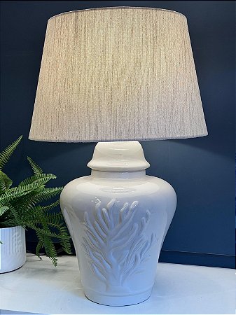 Abajur - Cerâmica - Coral - Off White com Cúpula