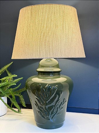 Abajur - Cerâmica - Coral - Verde com Cúpula