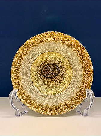 Bowl - Turquia - Vitral - Pintado á mão - Grande - Bege e Dourado