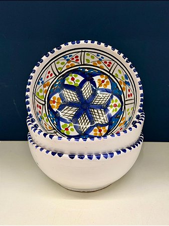Bowl - Cerâmica - Tunísia - Tamanho Médio - Azul Escuro e Colorido