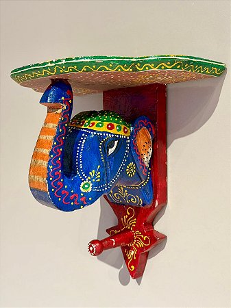 Prateleira Elefante - Madeira - Pintado à mão - Azul e Colorido