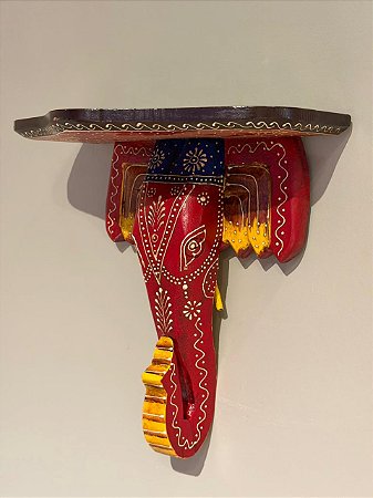 Prateleira Elefante - Madeira - Pintado à mão - Vermelho, verde e amarelo