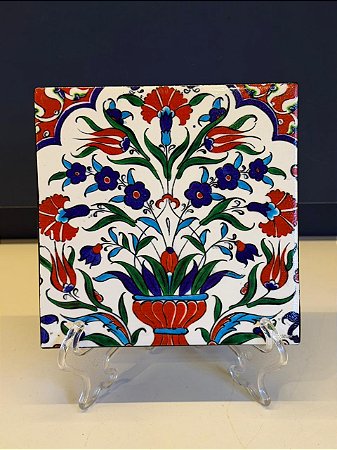 Quadro Azulejo - Tunísia - Sem Moldura - Vermelho, Azul e Verde - 15CM