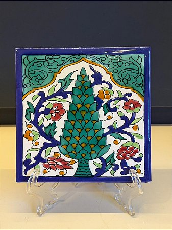 Quadro Azulejo - Tunísia - Sem Moldura - Vermelho e Verde - 15CM