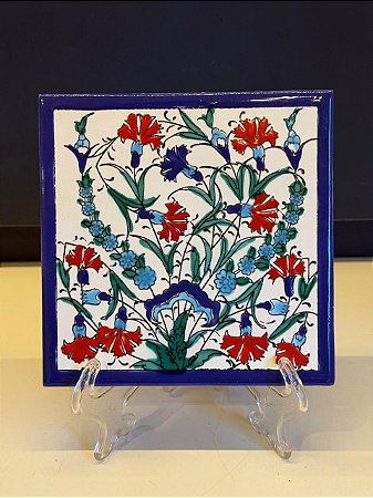 Quadro Azulejo - Tunísia - Sem Moldura - Vermelho, Azul e Verde - 15CM
