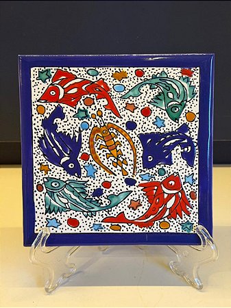 Quadro Azulejo - Tunísia - Sem Moldura - Colorido - 15CM