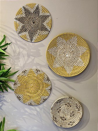 Kit Mandala Decorativa - Palha - Amarelo e Branco