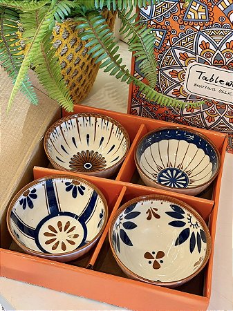 Kit 4 Bowls - Cerâmica - Azul e Bege
