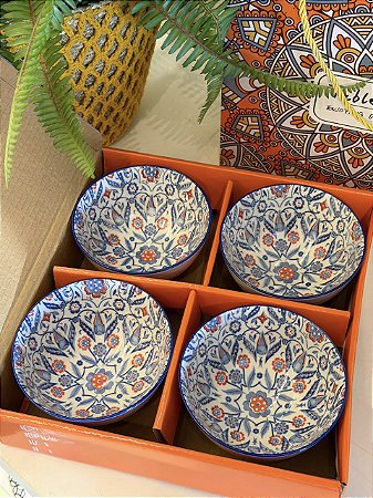 Kit 4 Bowls - Cerâmica - Azul e Vermelho