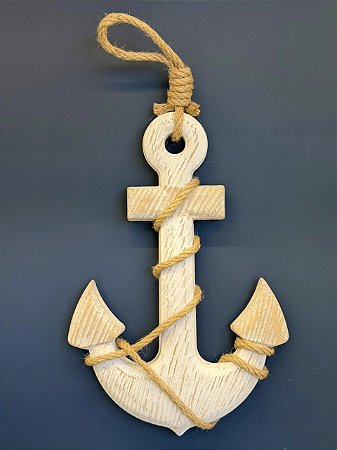 Escultura Âncora - Decorativa - Madeira - Branco e Bege