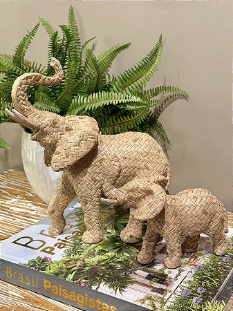 Par de Elefante Decorativo - Resina e Palha